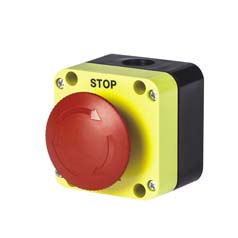 590pr01r6n.jpg BOTONERA DE EMERGENCIA IP65 1 PUESTO DESBLOQUEO PO ROTACION DIAMETRO DE PULSADOR 60mm