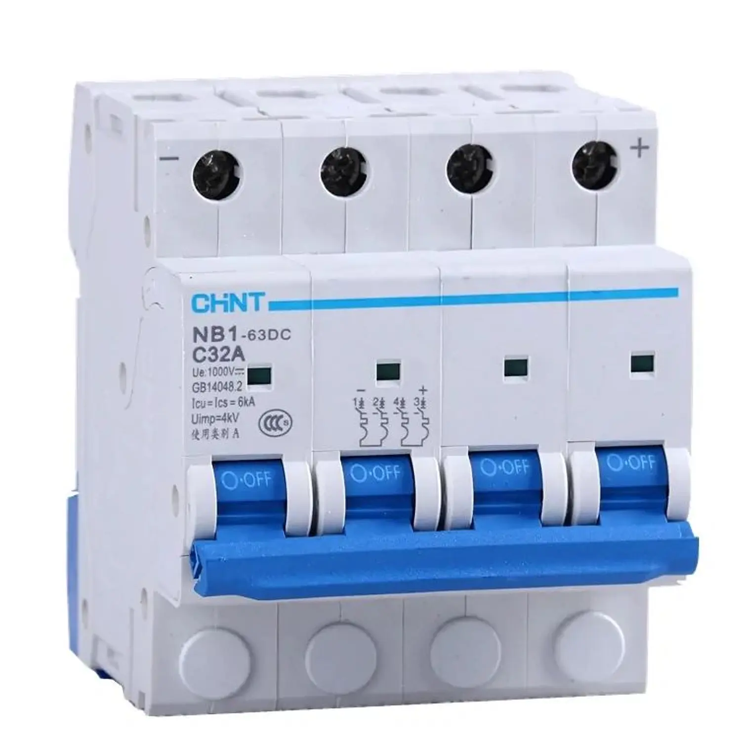 07032425CH Interruptor DC 2Px25A 1000VDC, curva C, NB1-63DC-4P-C10 NB1-63DC 2P C25A DC1000V 6kA